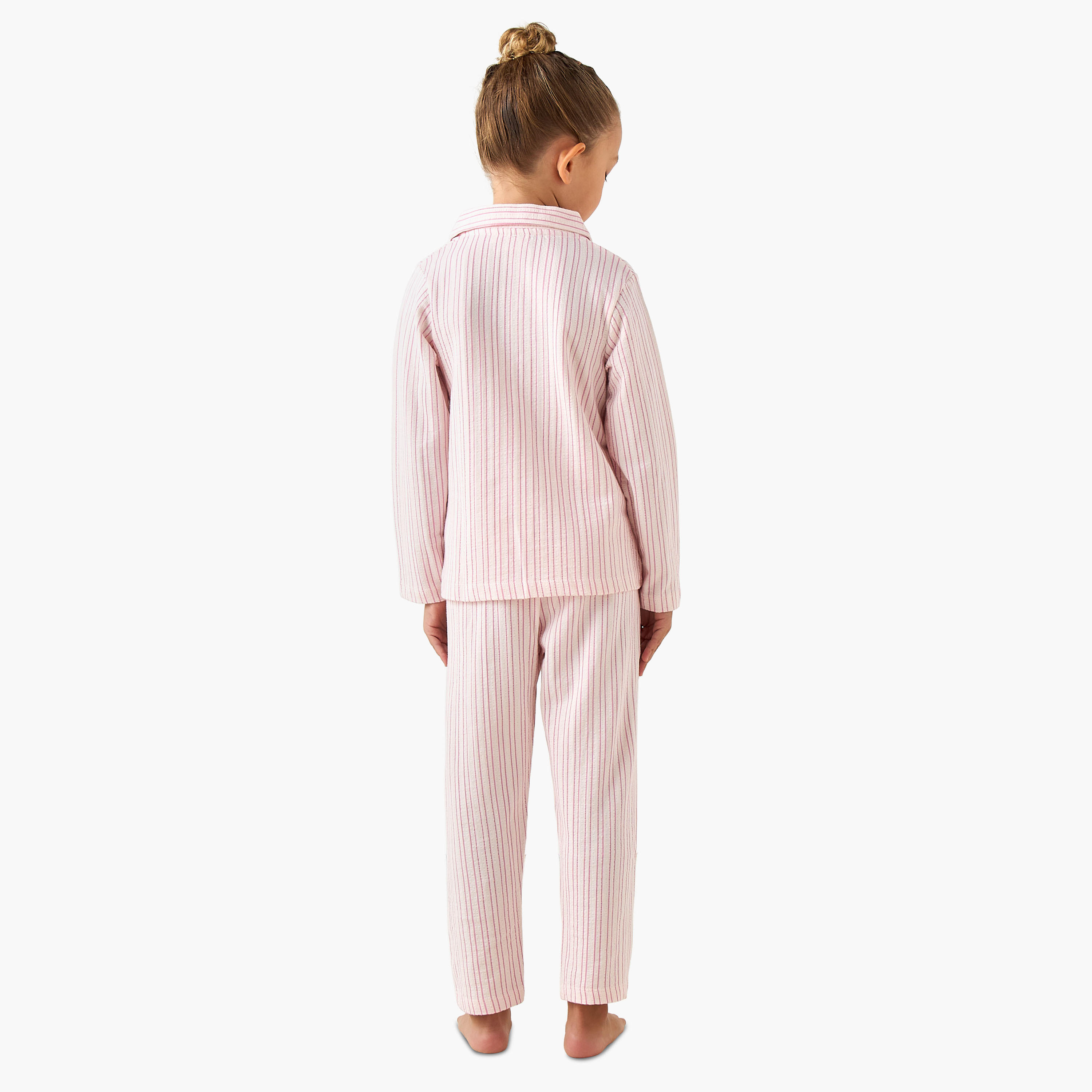 طقم بيجاما قطن بياقة وأكمام طويلة مخططة من جونيورز-girls-clothing-nightwear-image-4