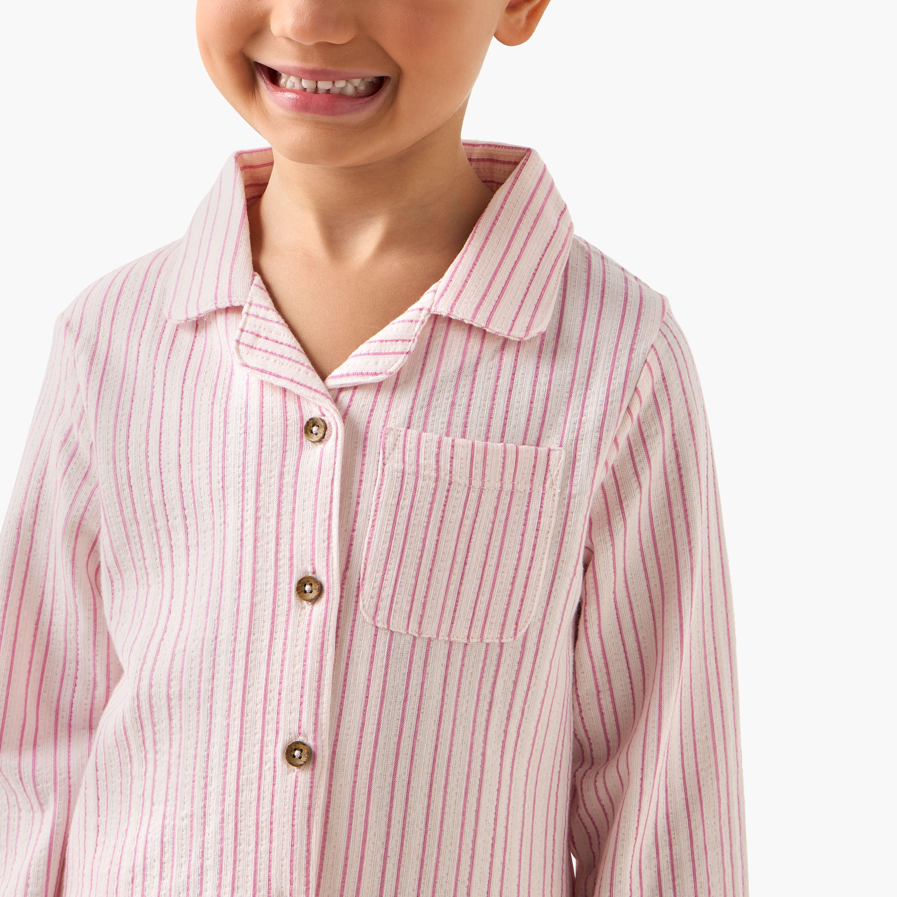 طقم بيجاما قطن بياقة وأكمام طويلة مخططة من جونيورز-girls-clothing-nightwear-image-5