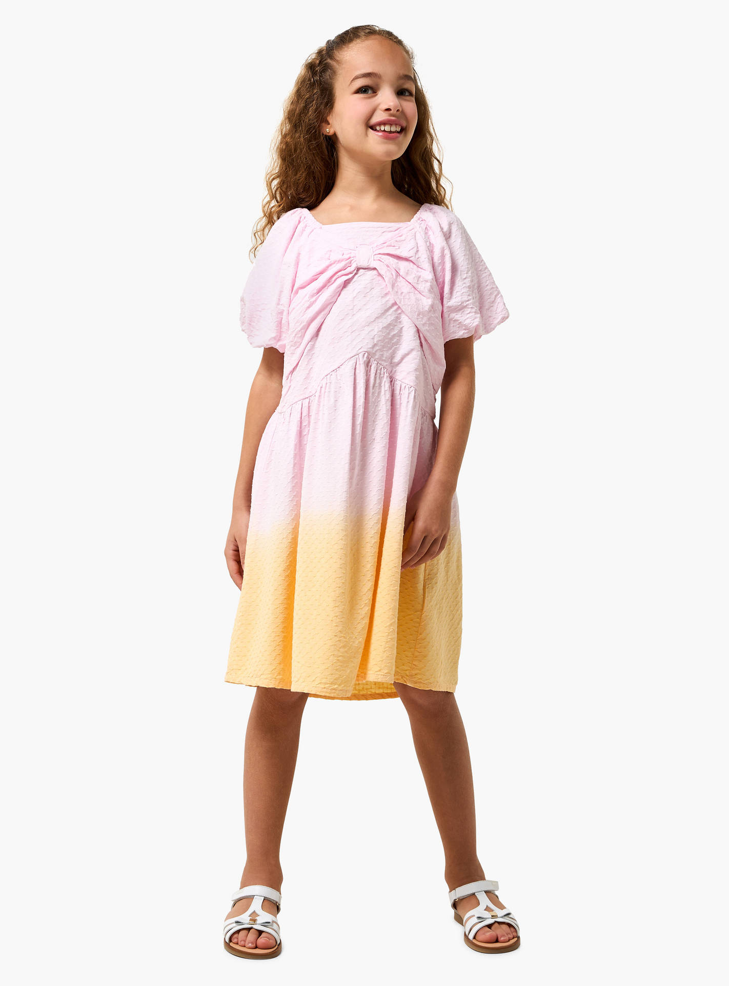 فستان إيه لاين متدرج اللون بطول الركبة وياقة مربعة وأكمام قصيرة من جونيورز-girls-clothing-dressesandjumpsuits-image-2