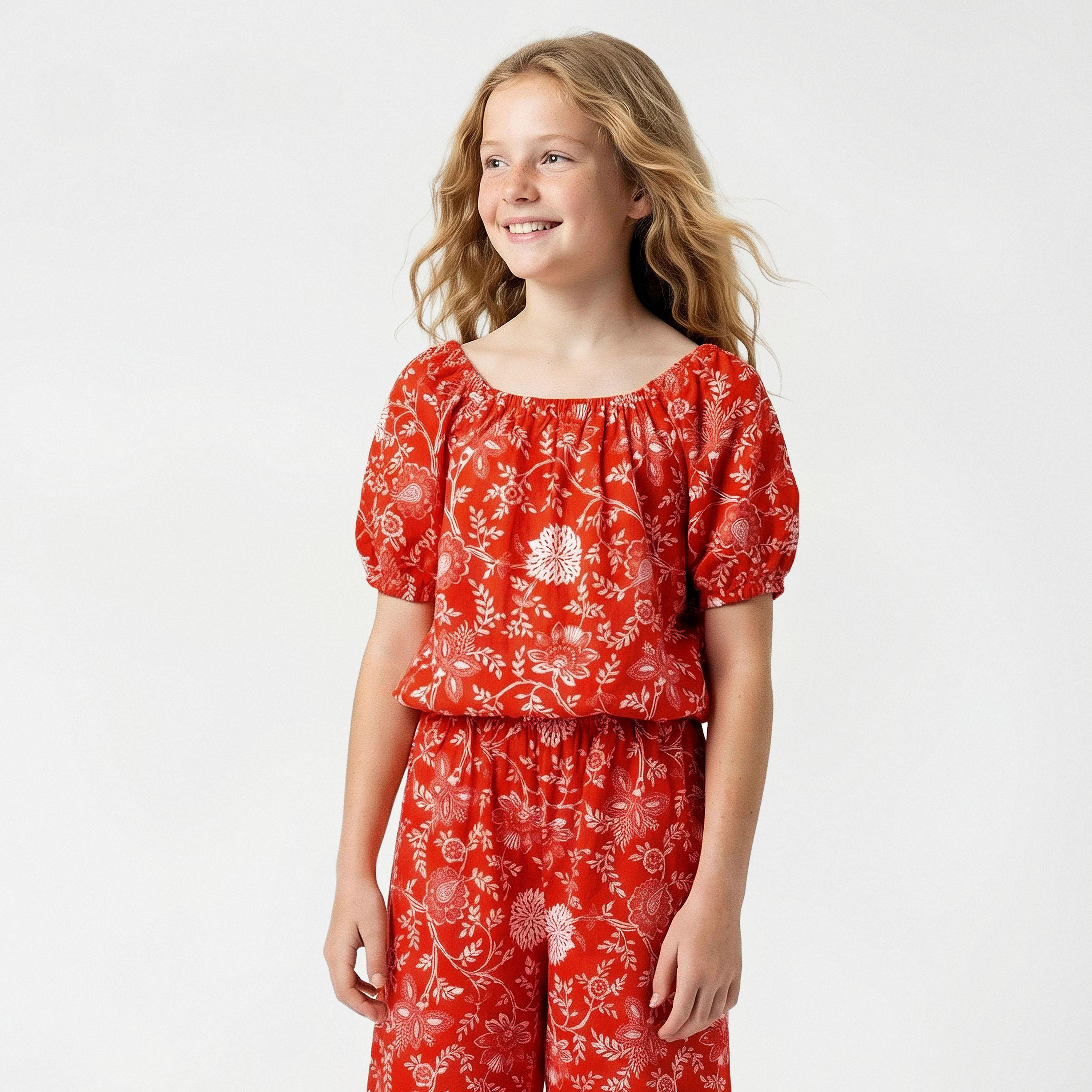 بلوزة بياقة مربعة وأكمام قصيرة وطبعات من لي كوبر-girls-clothing-blousesandshirts-image-1