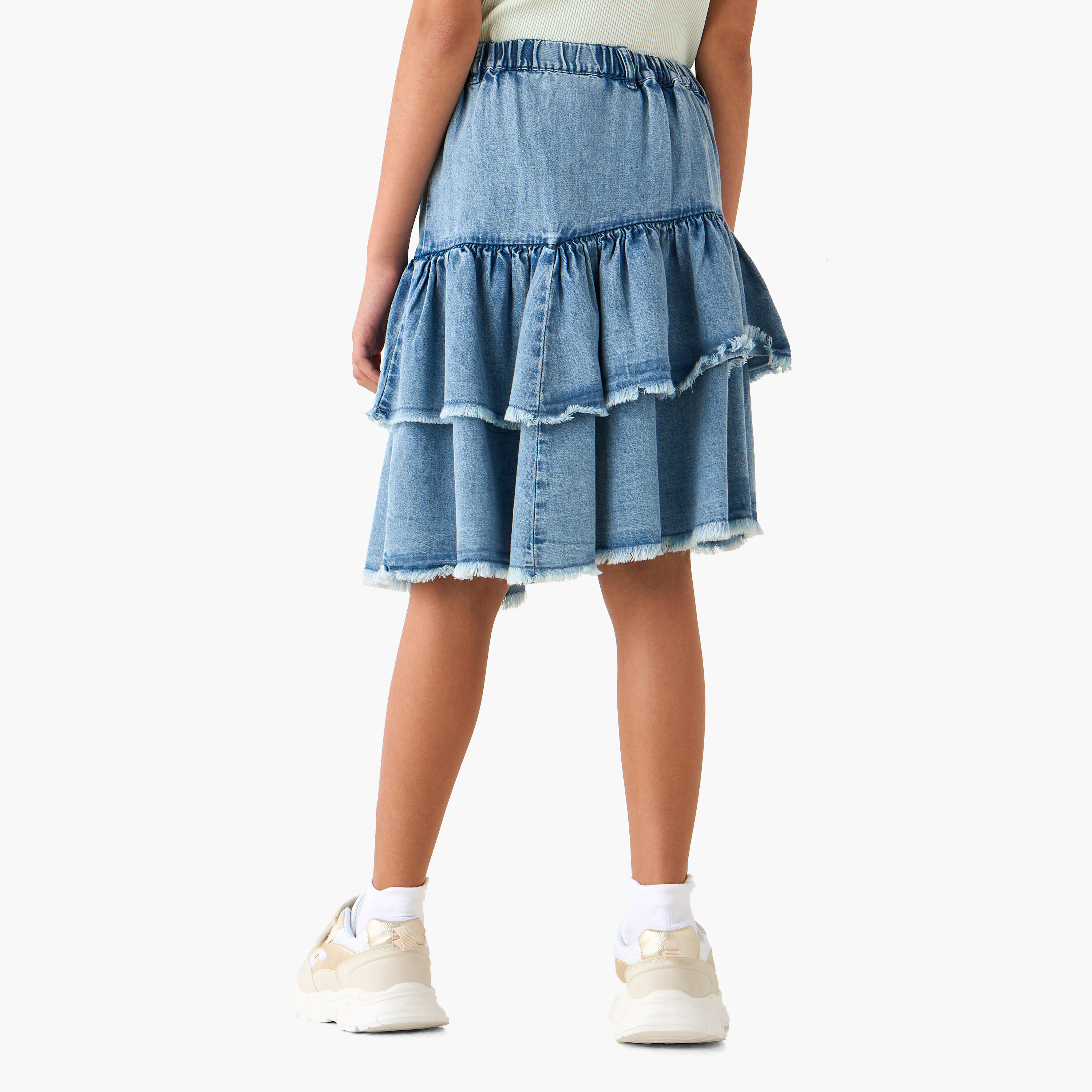 Lee Cooper Knee Length Tiered Denim Skirt with Frayed Hem-girls-clothing-bottoms-skirts-image-3