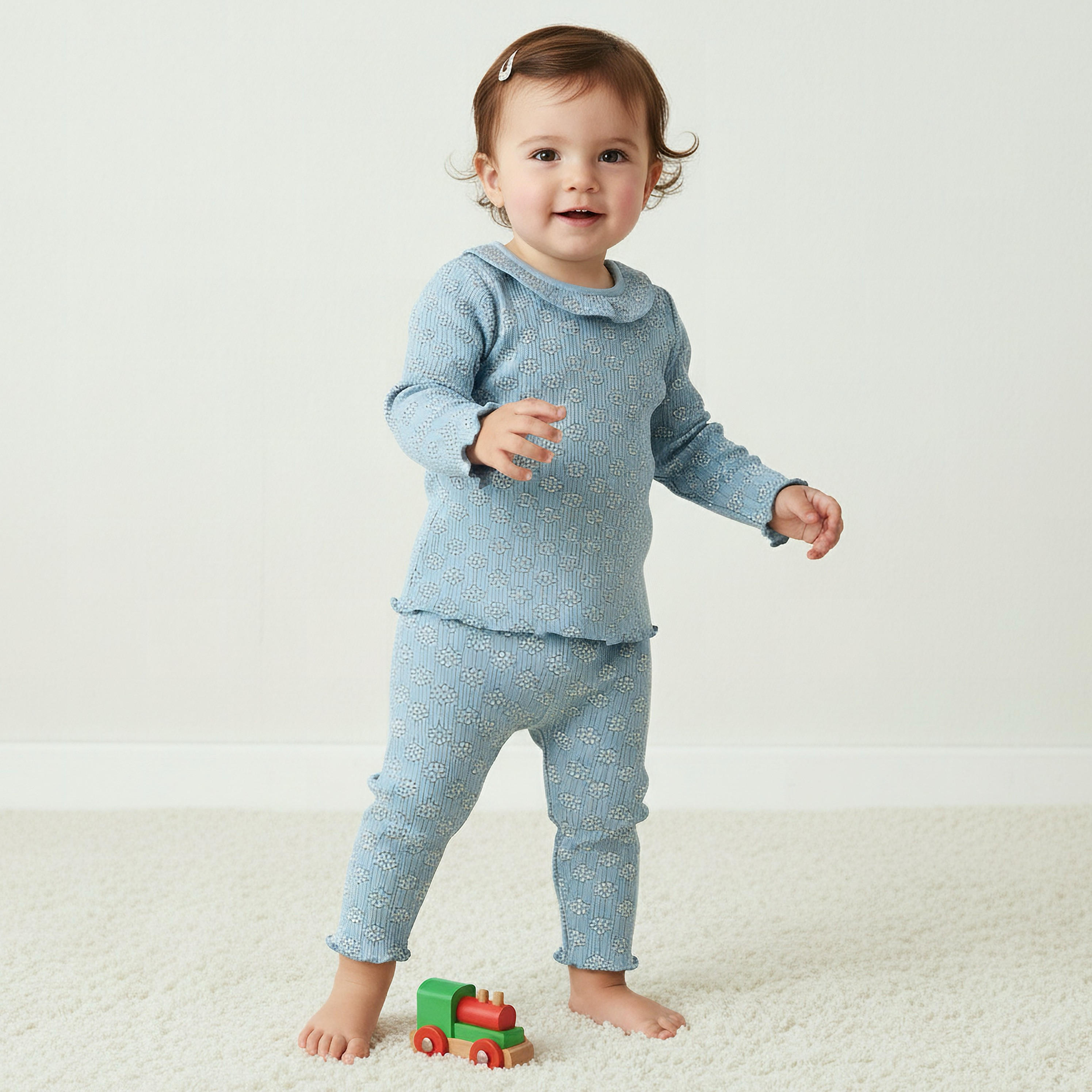 طقم بيجاما قطنية بياقة ضيقة وأكمام طويلة بطبعات زهور من جونيورز - عبوة من 3 قطع-baby-girls-clothing-nightwear-pyjamasets-image-2
