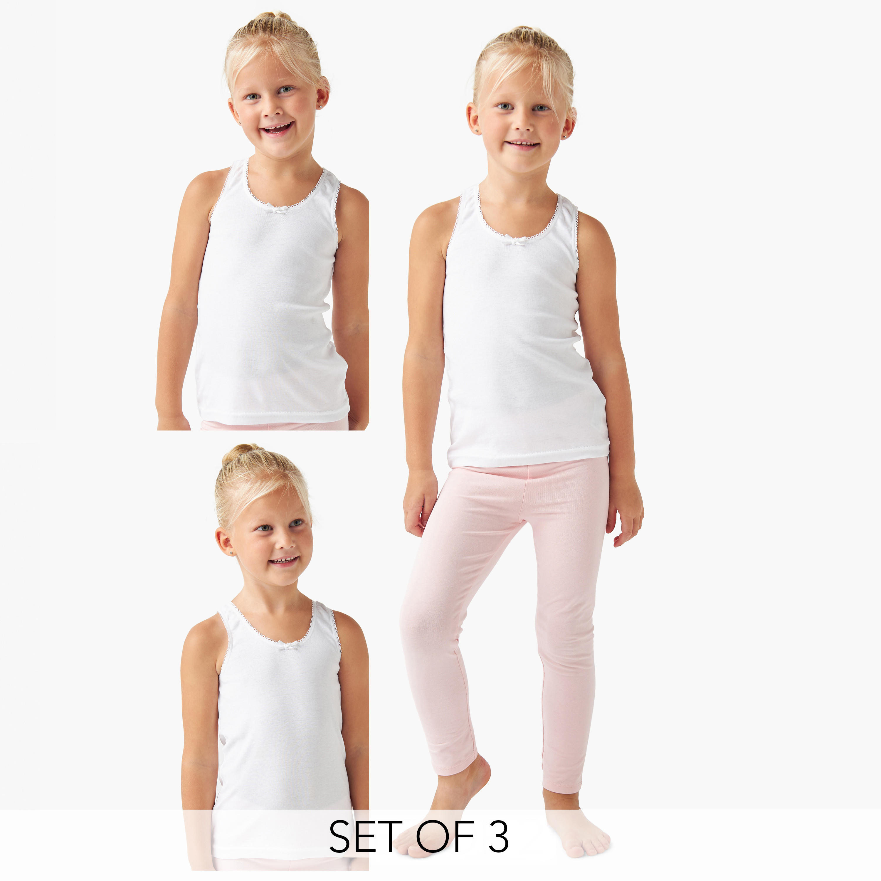 سترة دون أكمام سادة وبتفاصيل شريطة من جونيورز- طقم من 3 قطع-girls-clothing-innerwear-vests-image-1