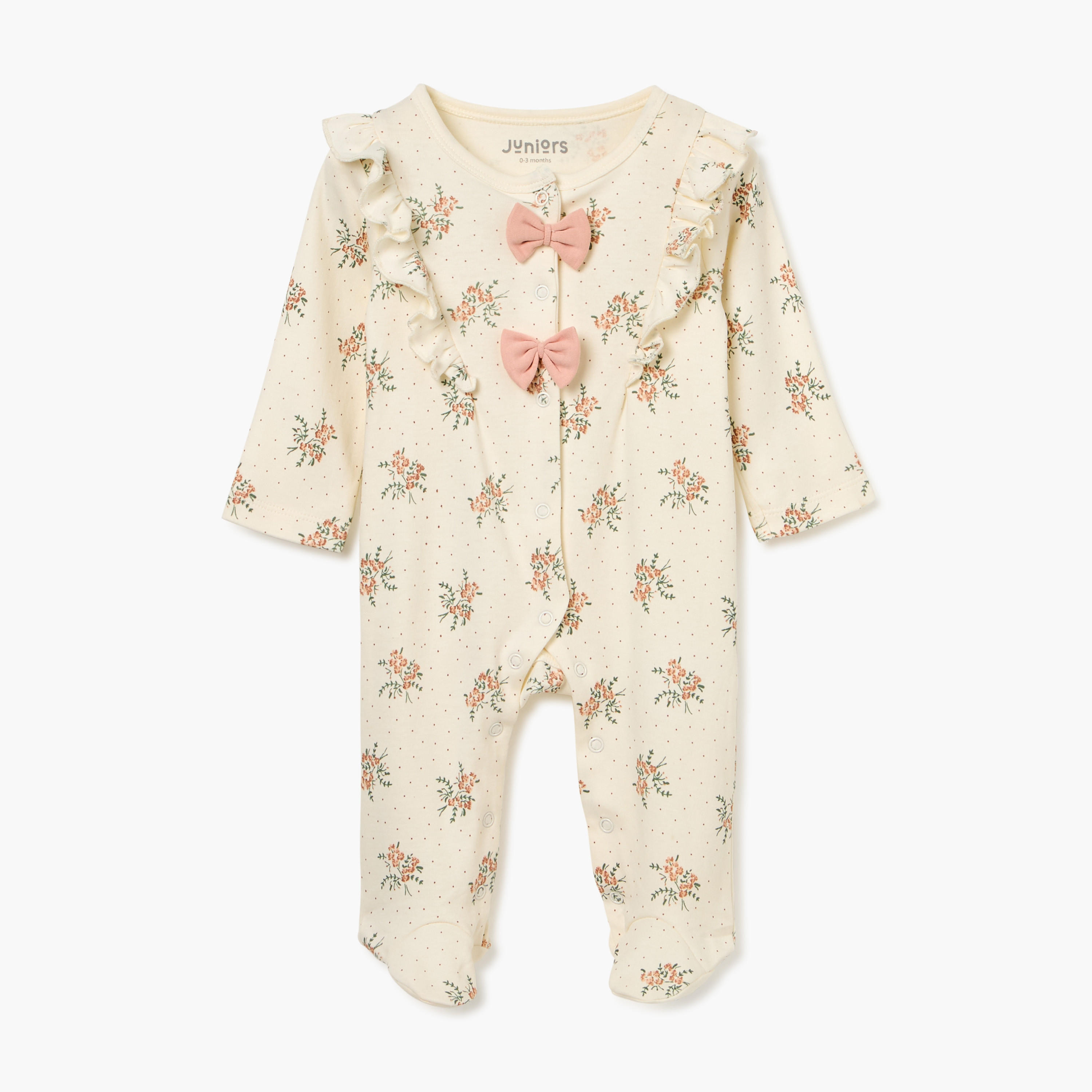 بدلة نوم بطبعات أزهار وأقدام مغلقة وأكمام طويلة من جونيورز