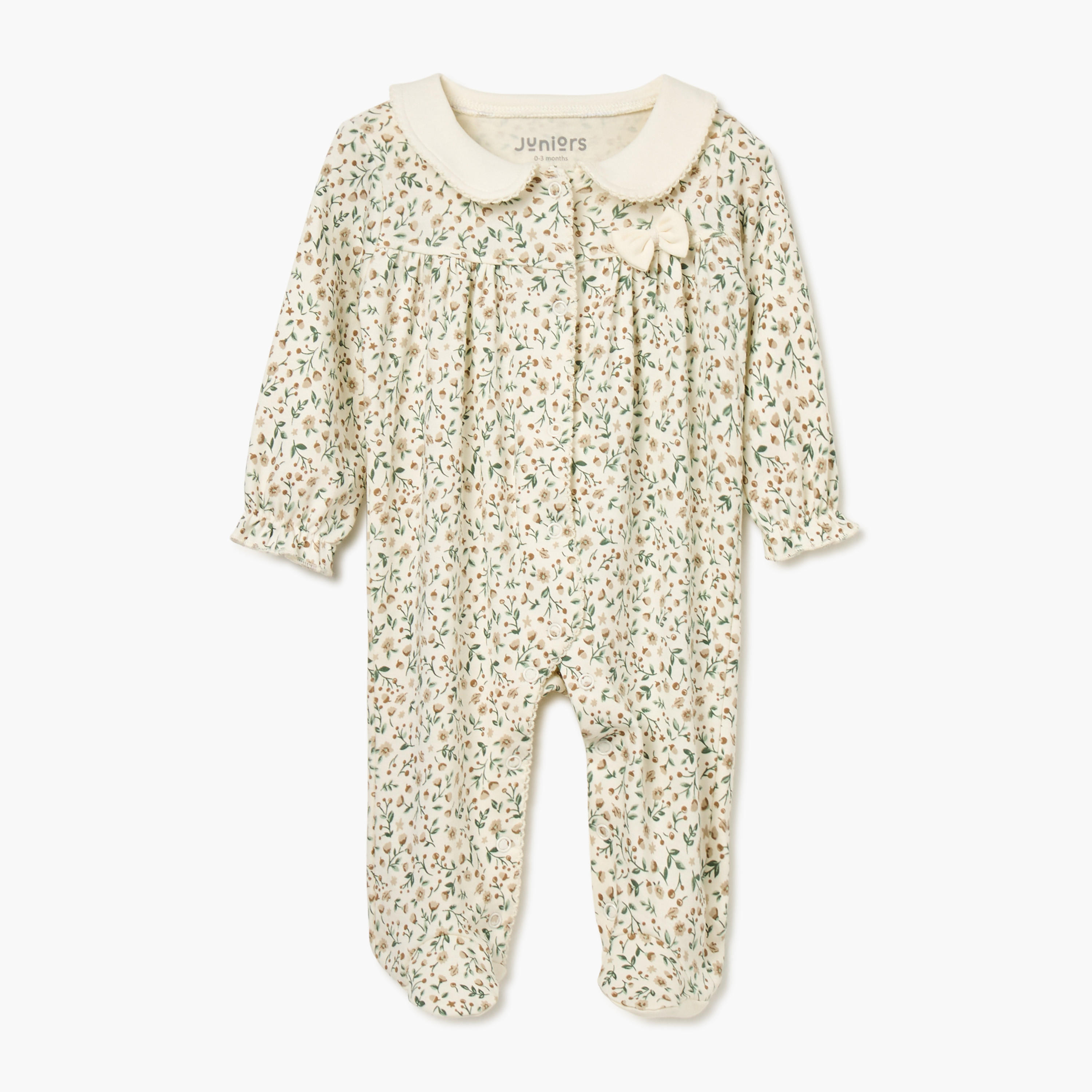 بدلة نوم بطبعات أزهار وأقدام مغلقة وأكمام طويلة من جونيورز