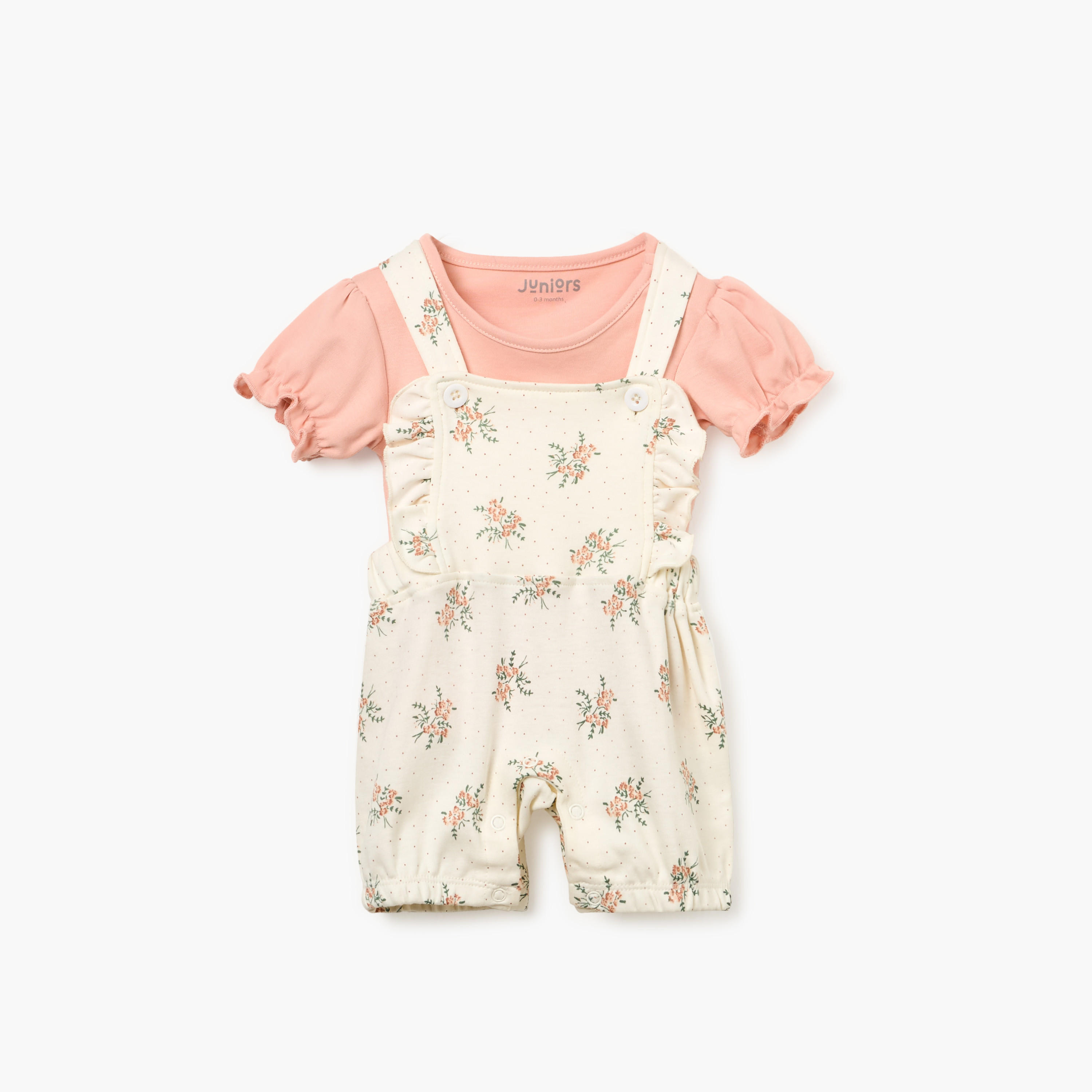 طقم دنغري بطبعات زهرية وتيشيرت من جونيورز