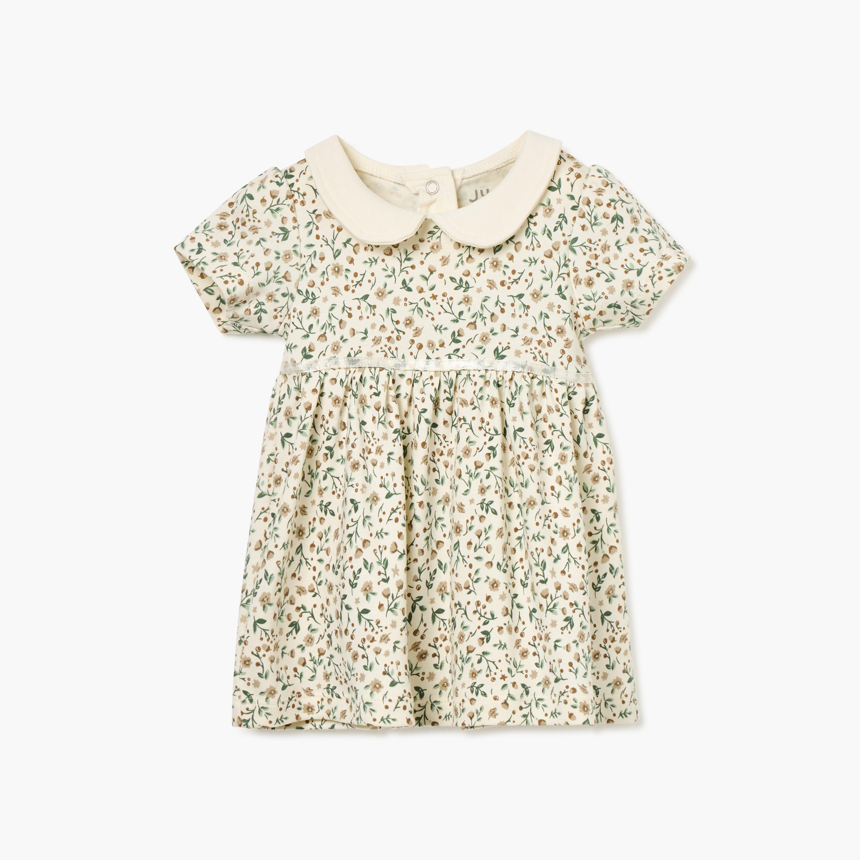 فستان بطبعات أزهار وأكمام قصيرة وياقة بيتر بان من جونيورز