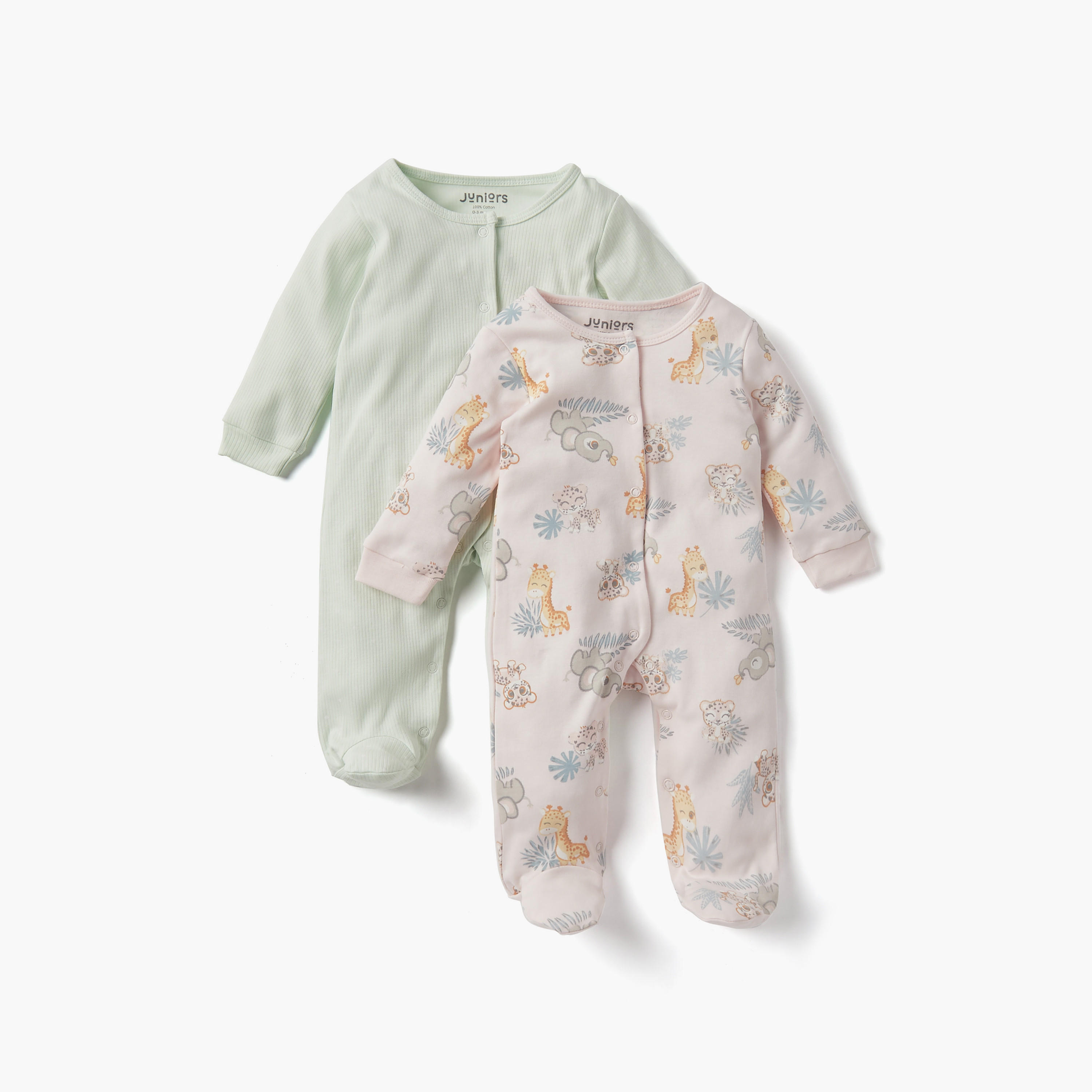 Juniors Assorted Closed Feet Sleepsuit with Buton Closure - Set of 2-baby-girls-clothing-nightwear-sleepsuits-image-1