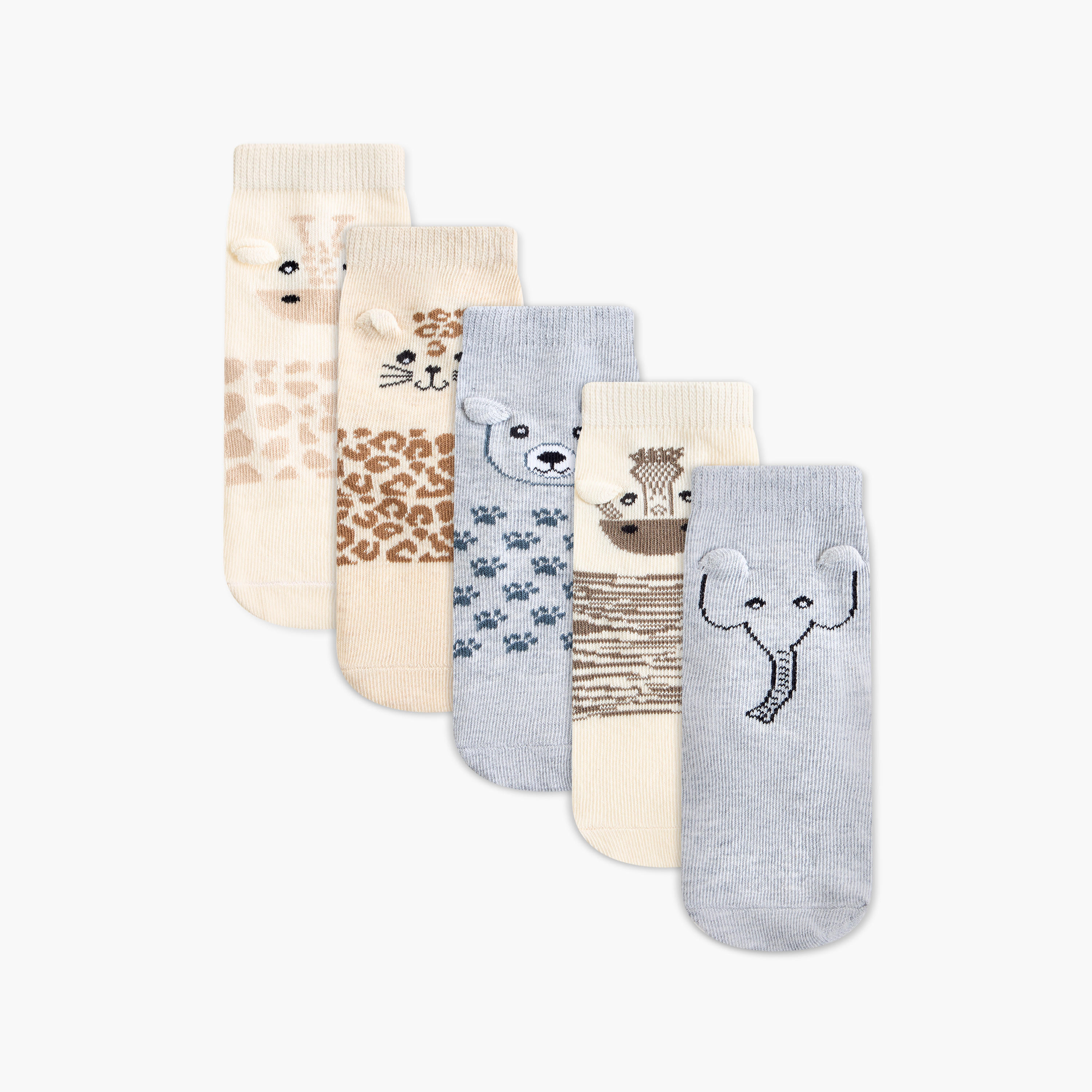 Juniors Ear Applique Ankle Length Socks - Set of 5