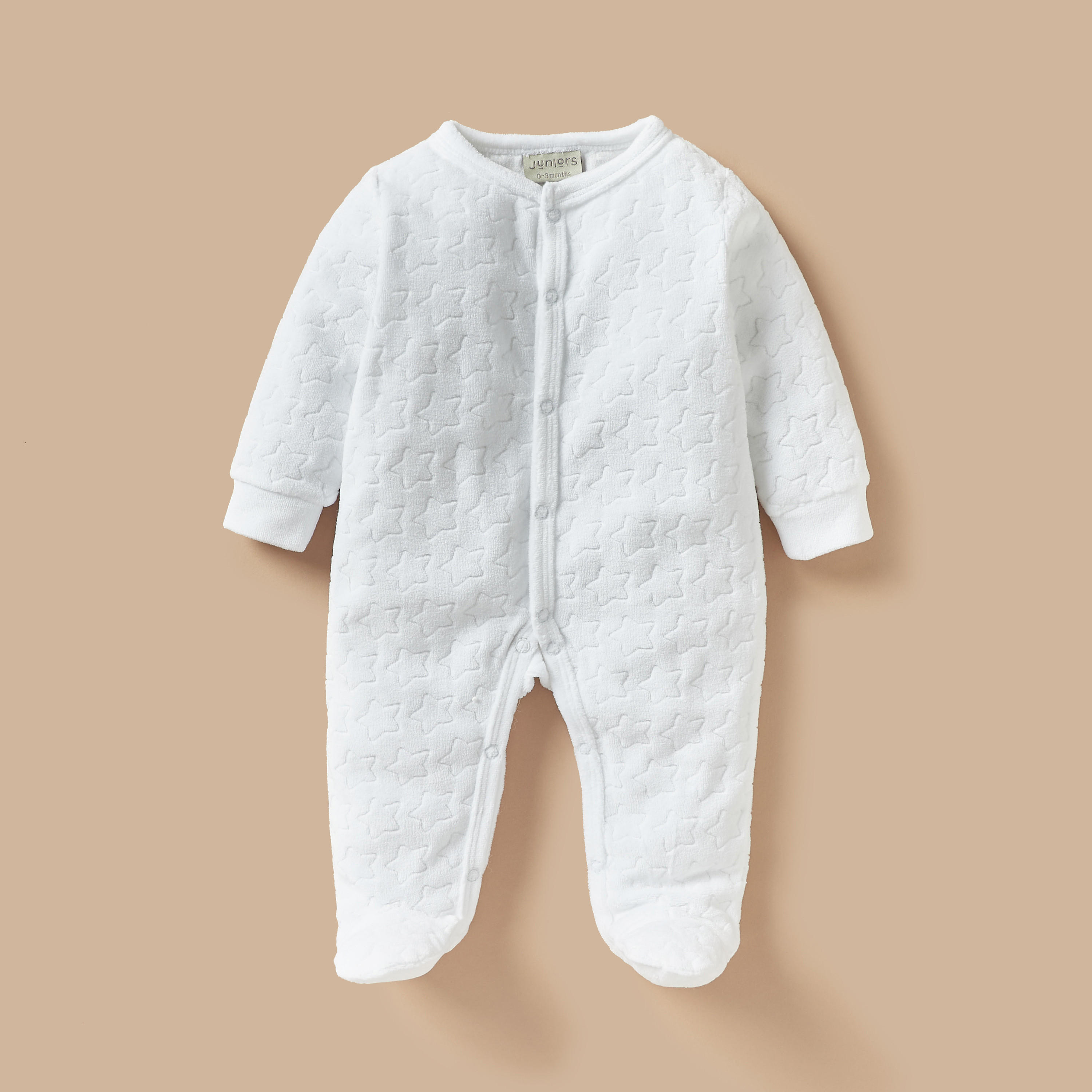 Juniors Star Textured Closed Foot Sleepsuit with Long Sleeves and Snap Button Closure-baby-girls-clothing-nightwear-sleepsuits-image-1