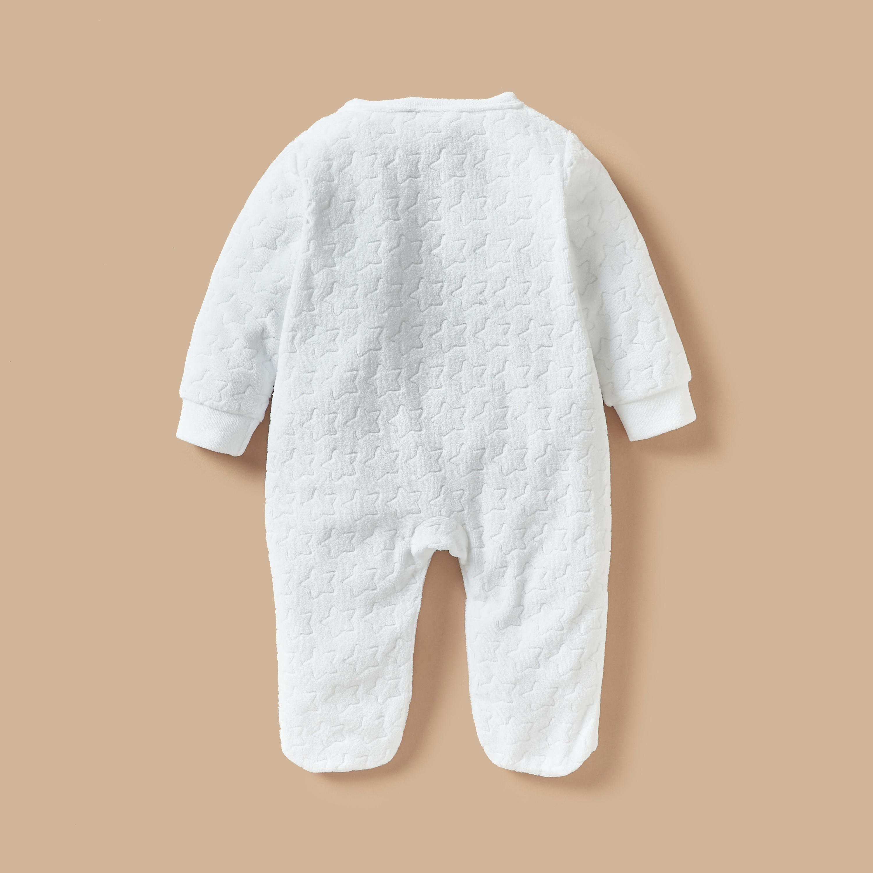 Juniors Star Textured Closed Foot Sleepsuit with Long Sleeves and Snap Button Closure-baby-girls-clothing-nightwear-sleepsuits-image-2