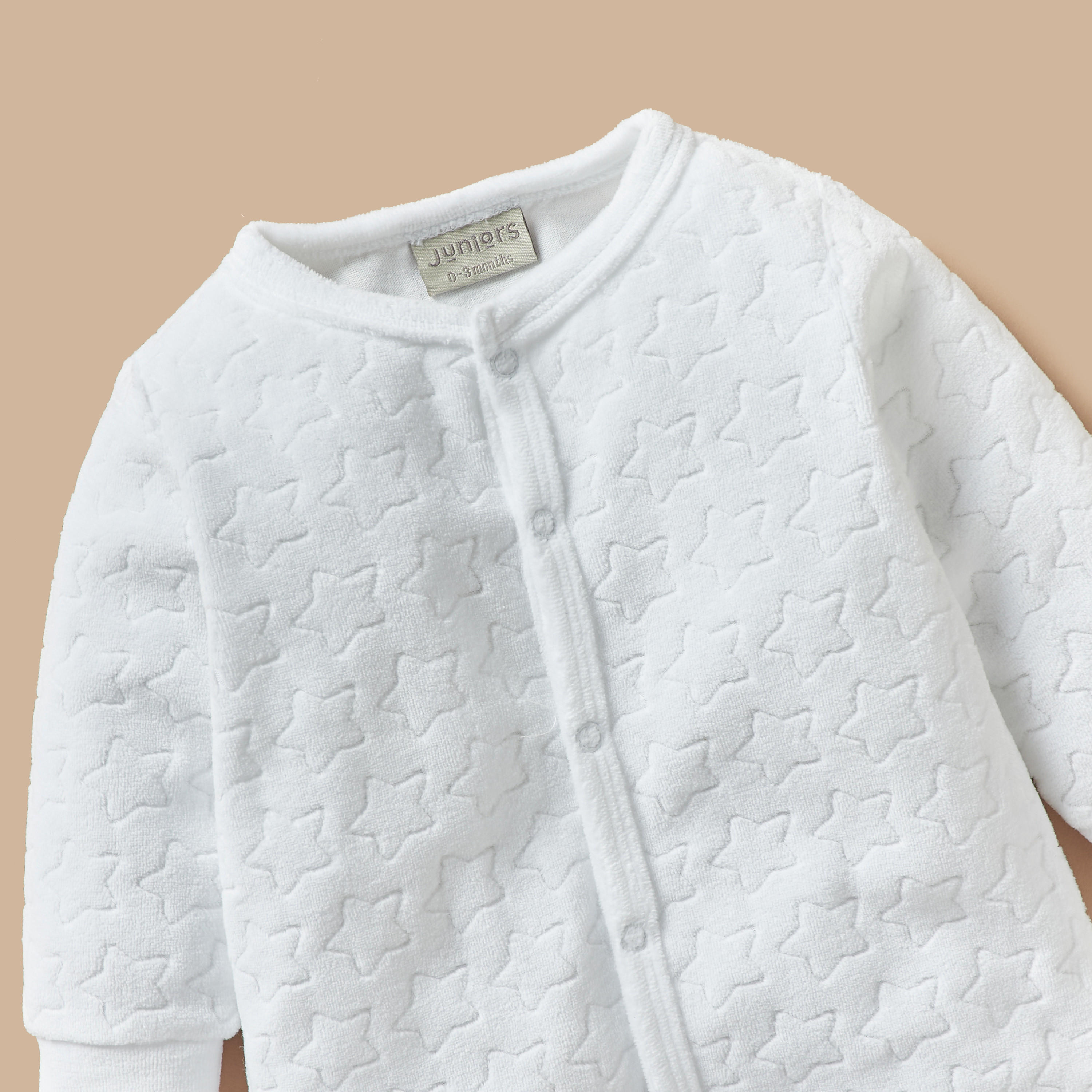 Juniors Star Textured Closed Foot Sleepsuit with Long Sleeves and Snap Button Closure-baby-girls-clothing-nightwear-sleepsuits-image-3