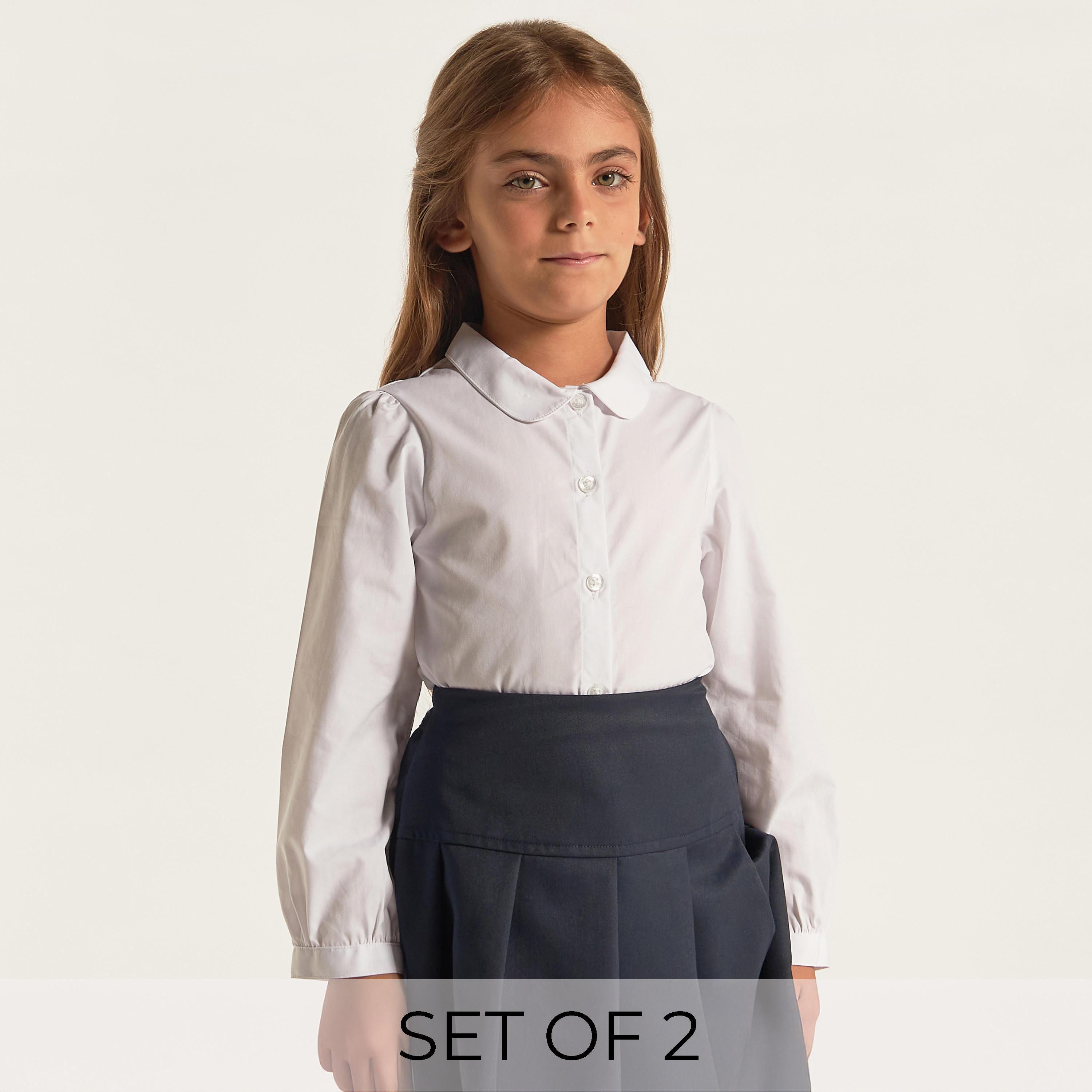 Set of 2- Juniors Solid Shirt with Long Sleeves and Button Closure