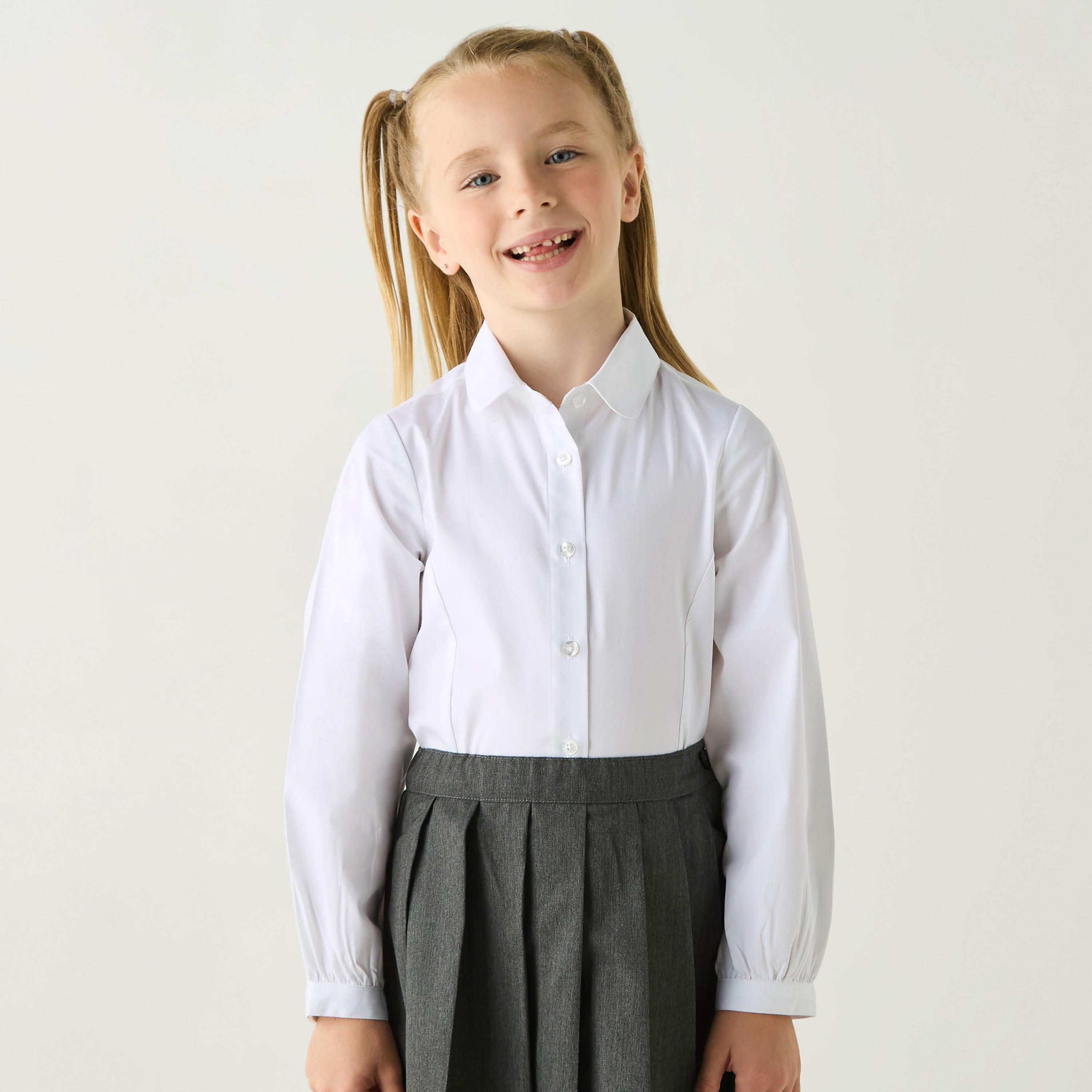 Juniors Solid Shirt with Long Sleeves and Button Closure