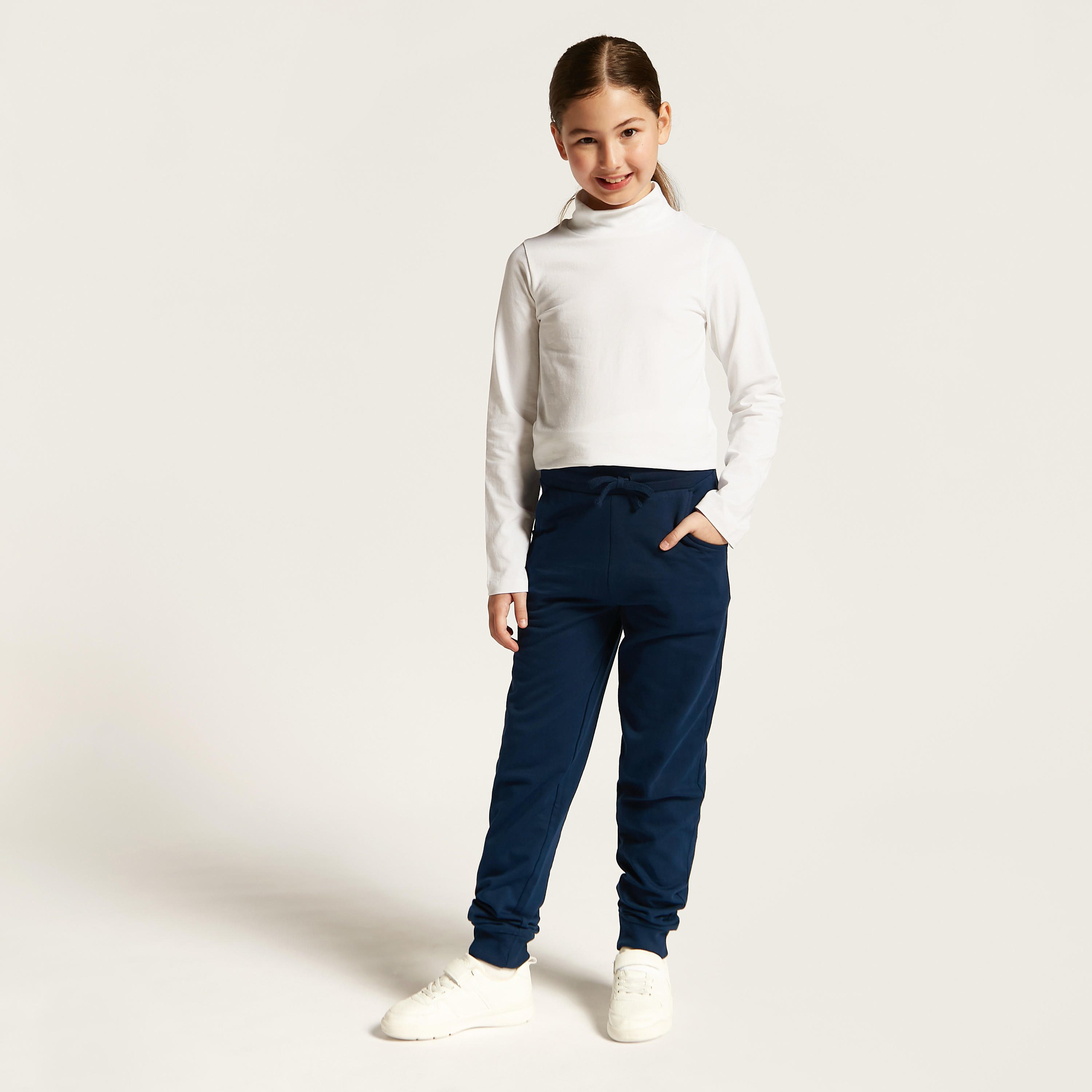 بنطلون رياضي سادة بجيوب ورباط إغلاق من جونيورز-girls-clothing-schoolwear-bottoms-joggers-image-2
