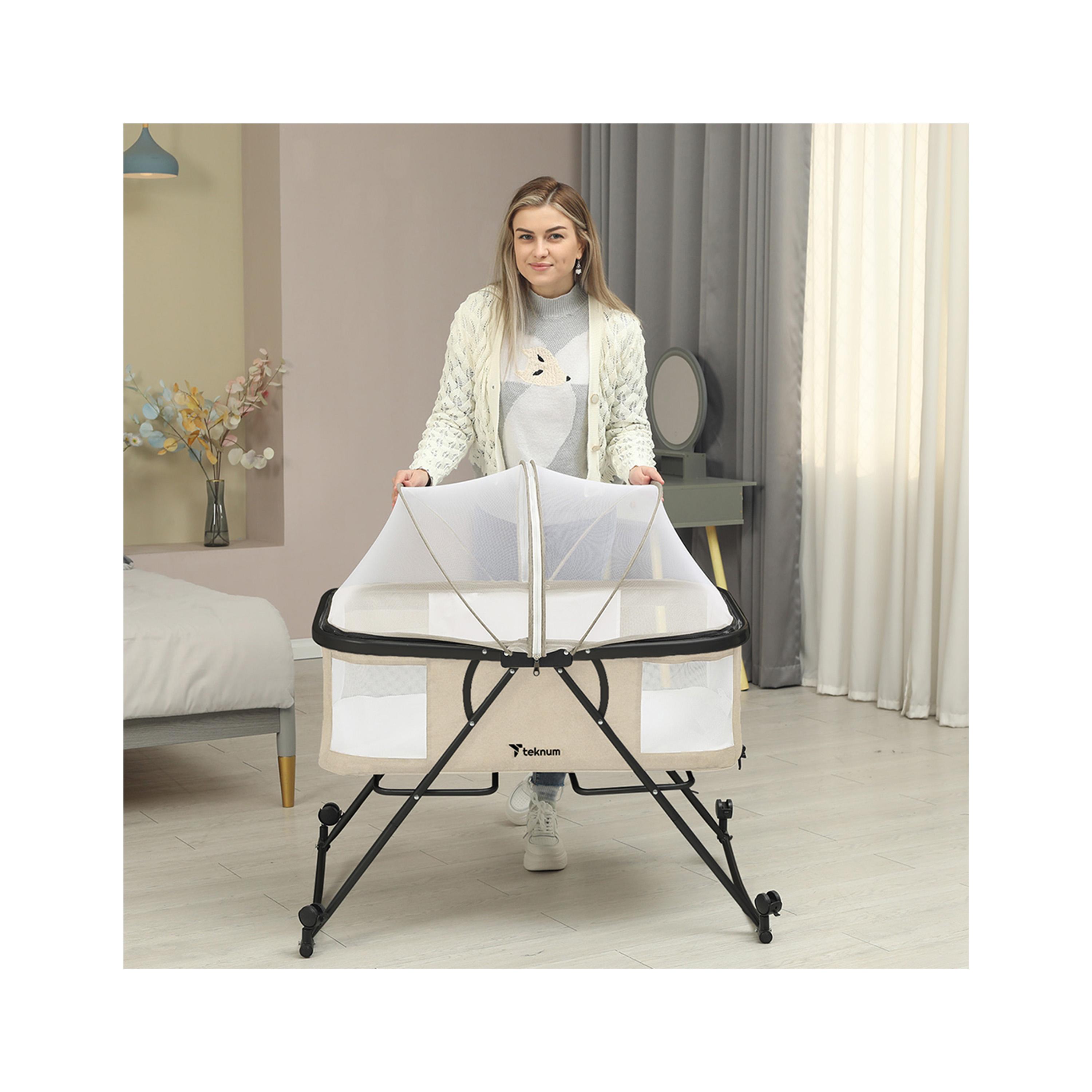 سرير أطفال 3 في 1 مهد مزود بشبكة ناموسية وعجلات من تيكنوم، عاجي-baby-nursery-furniture-cribsandbeds-travelcots-image-4