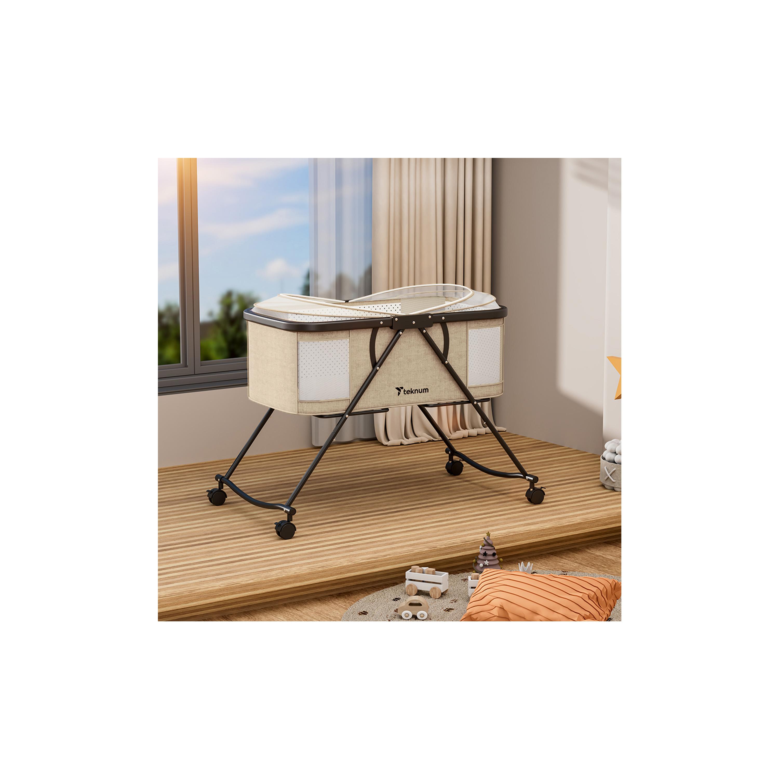 سرير أطفال 3 في 1 مهد مزود بشبكة ناموسية وعجلات من تيكنوم، عاجي-baby-nursery-furniture-cribsandbeds-travelcots-image-8