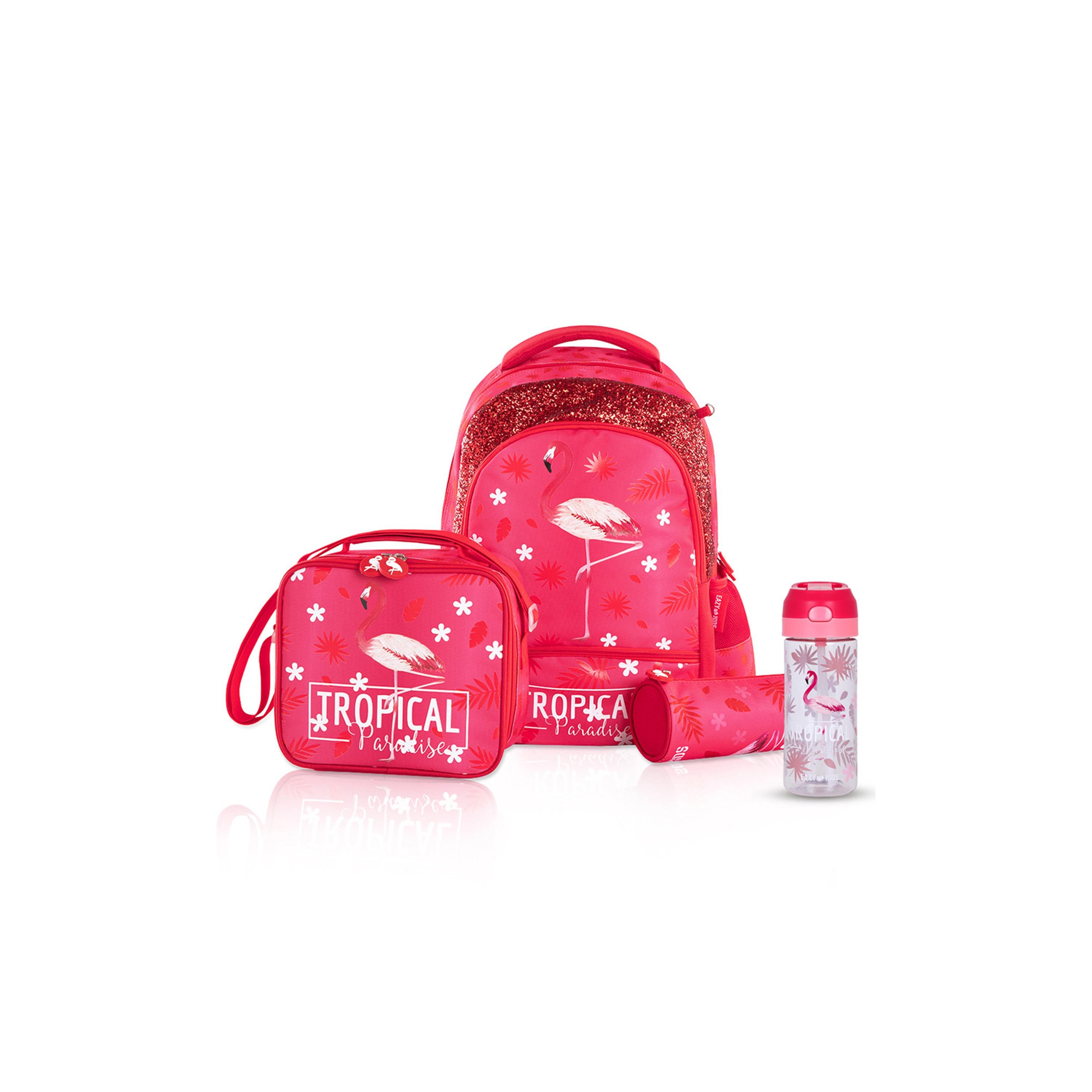 مجموعة حقائب مدرسية بعجلات استوائية 4 قطع من إيزي كيدز - وردي - 17 بوصة-school-bagsandbackpacks-sets-image-1