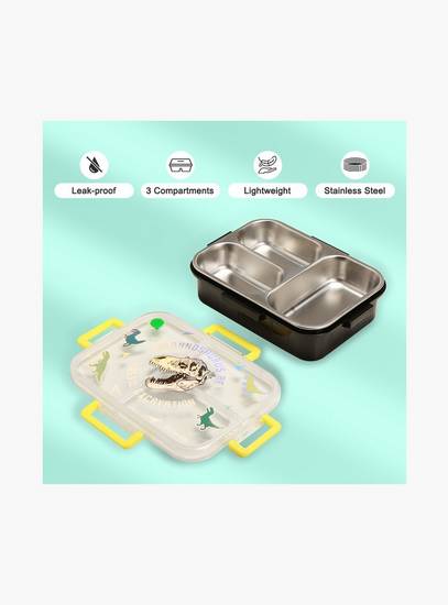 Eazy Kids 3-Compartment Stainless Steel Bento Lunch Box with Bag - 800 ml - T- Rex - Purple-school-lunchessentials-lunchboxes-image-6