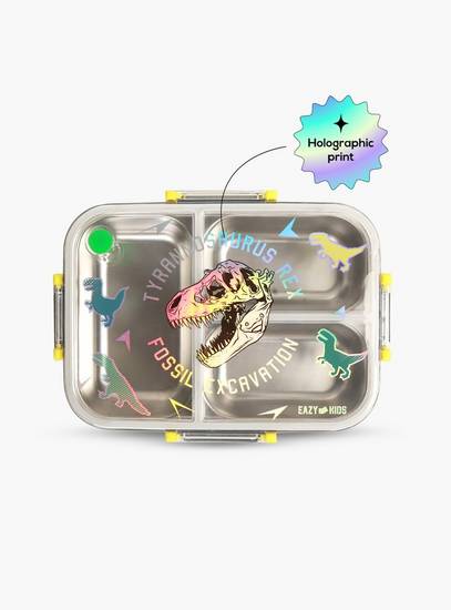 Eazy Kids 3-Compartment Bento Lunch Box with Water Bottle - 800 ml - T- Rex - Purple-school-lunchessentials-lunchboxes-image-2