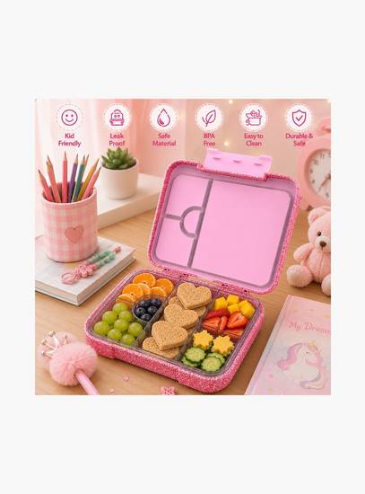 Starmarz Bento Glitter Lunch Box for Kids, Little Princes Edition | 4–6 Compartments, Sandwich Cutters, Fruit Pickers, 1195ml, Detachable Tray-school-lunchessentials-lunchboxes-image-5