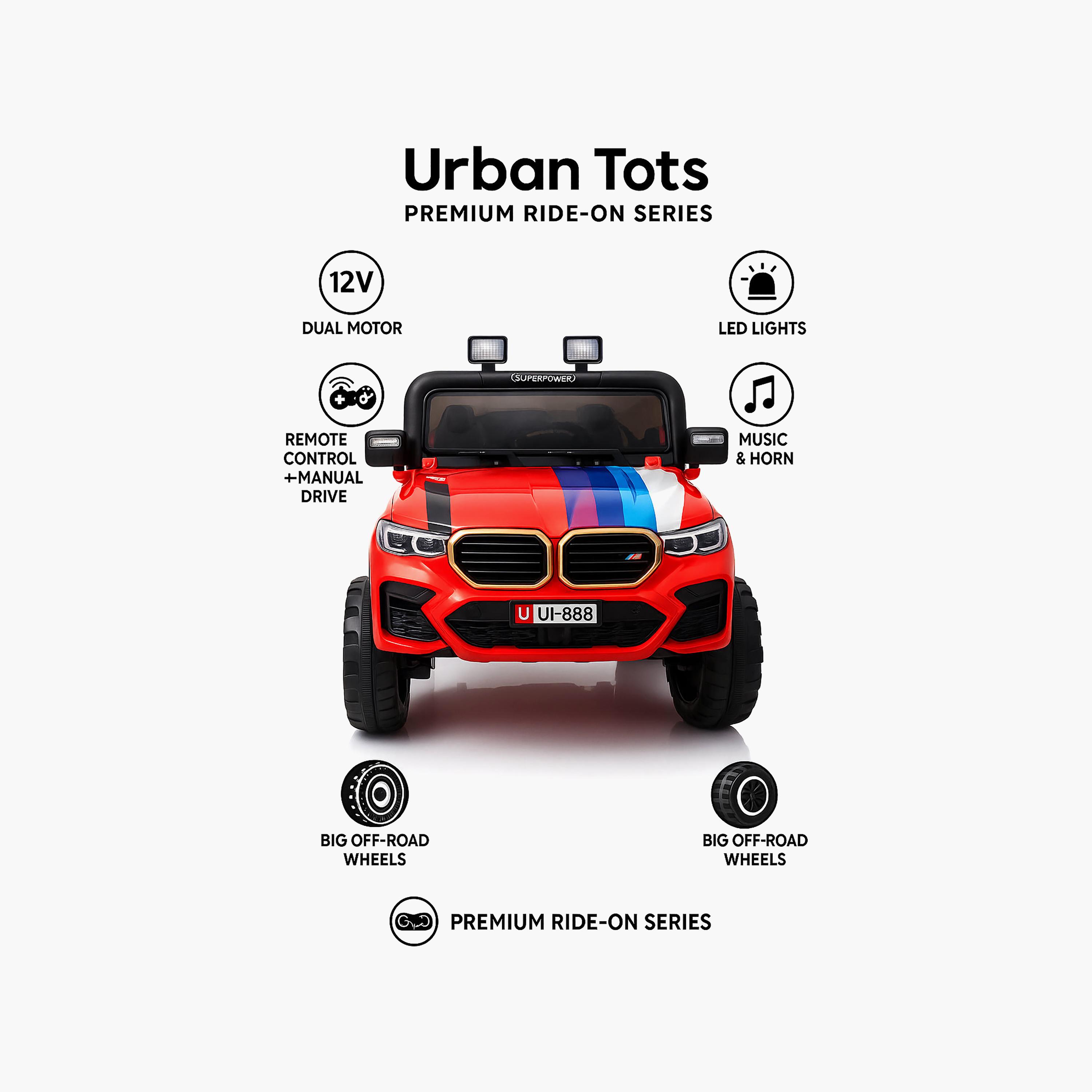 Urban Tots 4x4 Battery Operated Jeep with Music & LED Lights - Sports Style - Red-toys-outdoor-bikesandrideons-electricvehicles-image-3