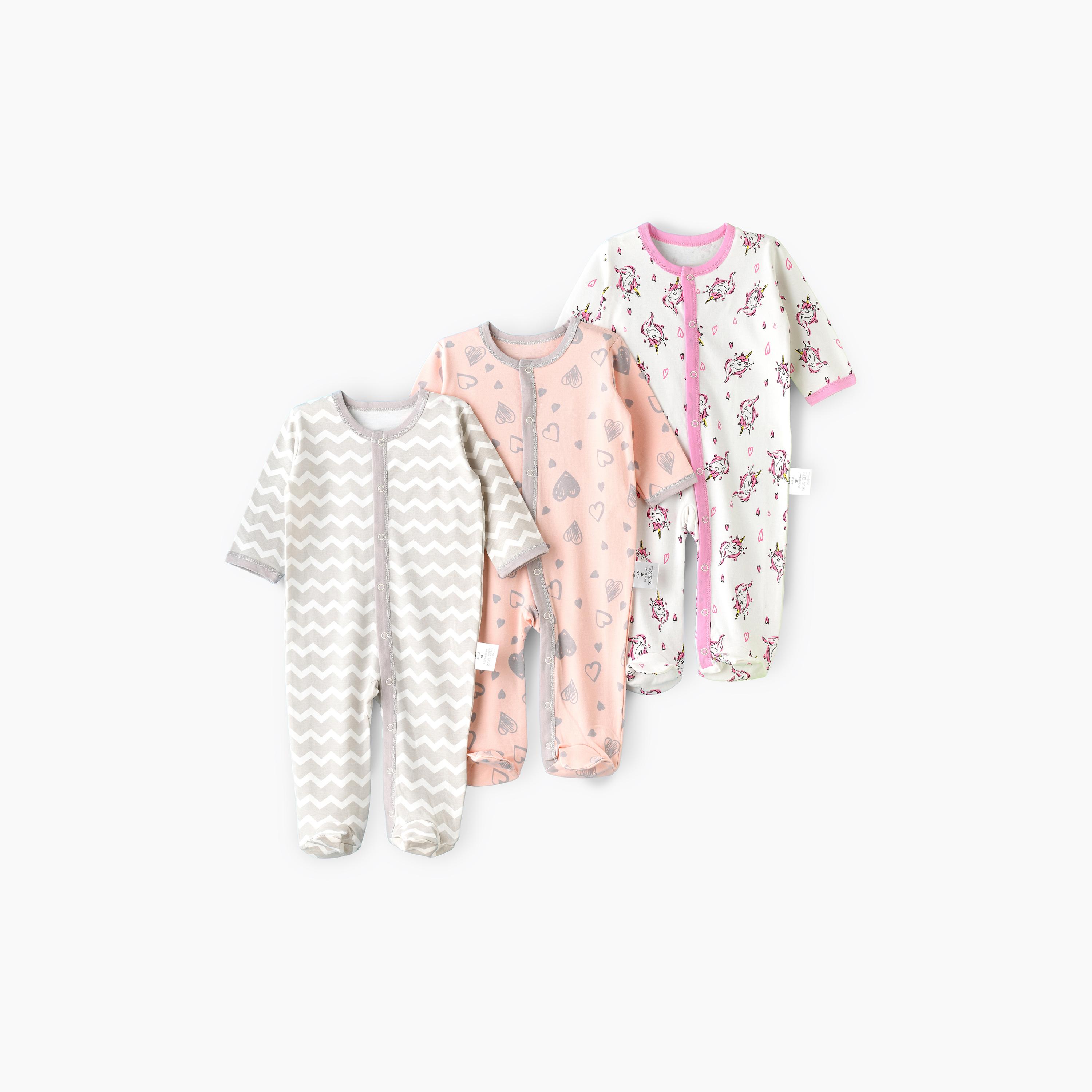 Babyqlo 3-Piece Heart & Unicorn Printed Rompers-baby-girls-clothing-rompers-image-1