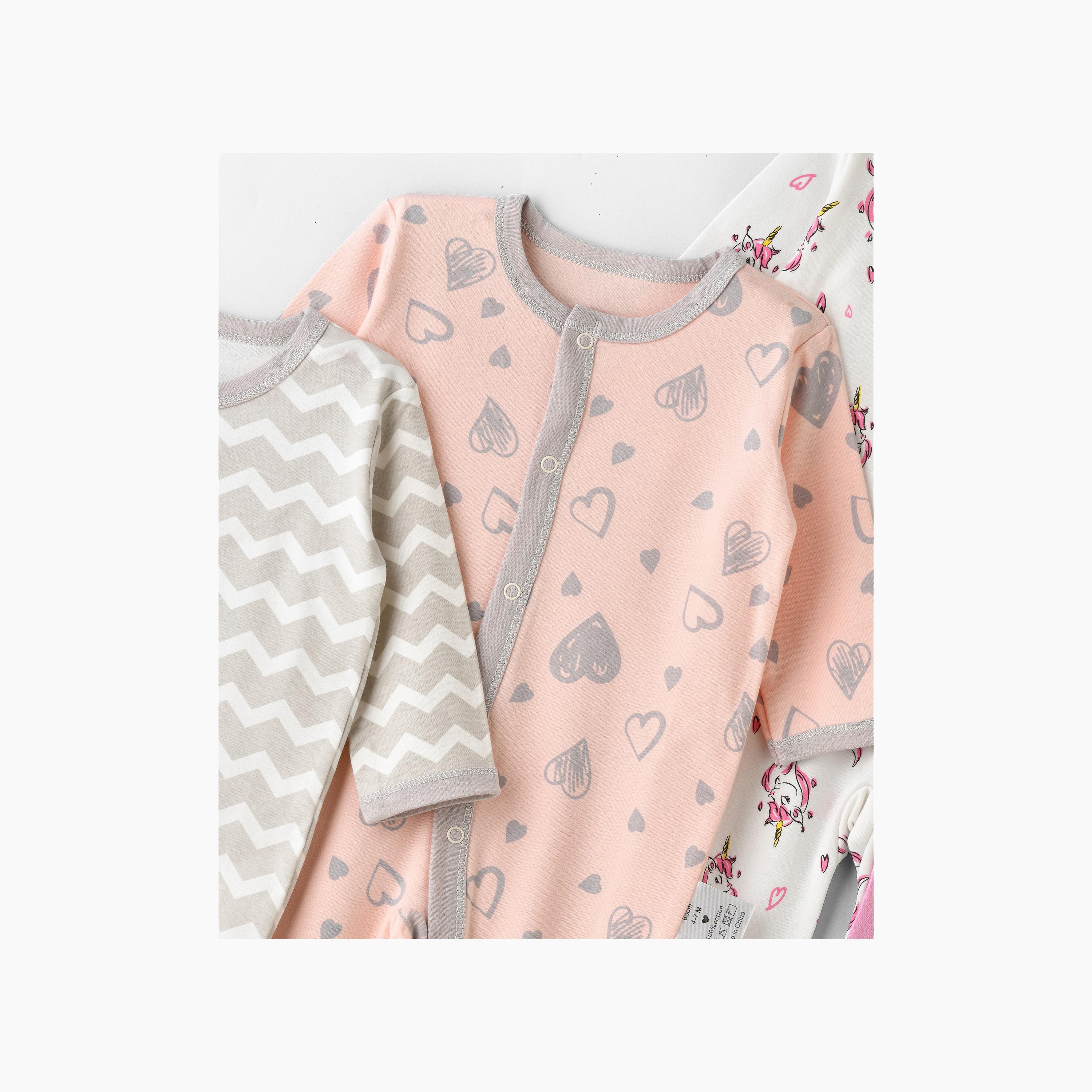 Babyqlo 3-Piece Heart & Unicorn Printed Rompers-baby-girls-clothing-rompers-image-2